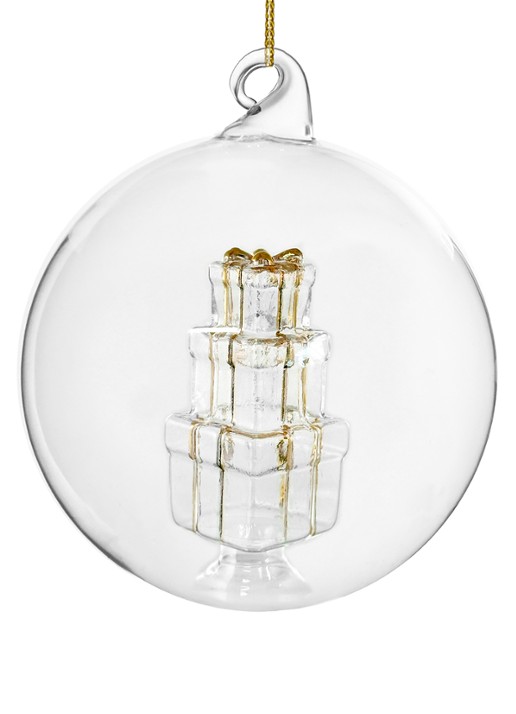Shishi Kerstbal met cadeautjes 10 cm - voorkant transparant