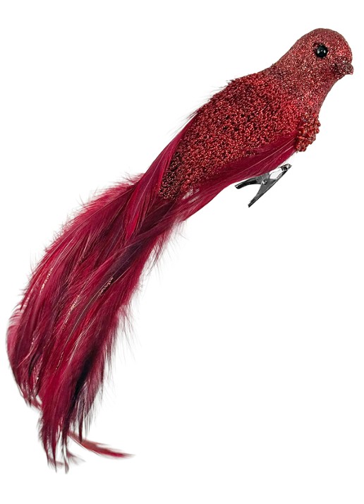 Shishi Vogel kersthanger met clip 26 cm - voorkant rood