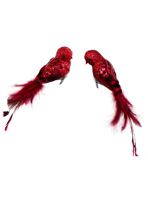 Shishi Vogel kerstornament met clip 26 cm set van 2