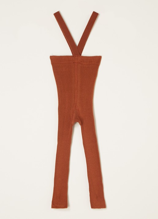 Silly Silas Fijngebreide legging met bretels - voorkant cognac