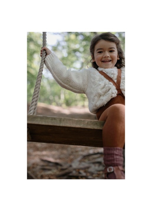 Silly Silas Fijngebreide legging met bretels - voorkant 2 cognac