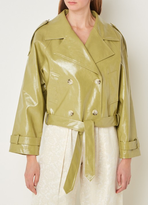 Silvian Heach Fuetto double-breasted jas van imitatieleer met strikceintuur - detail 6 khaki