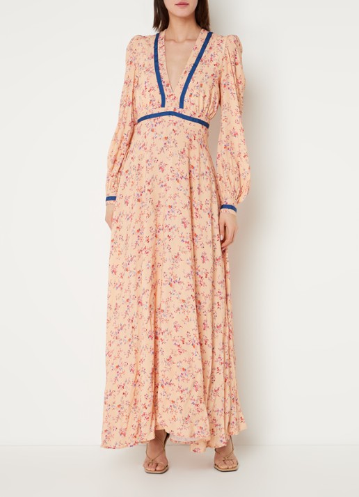 Silvian Heach Maxi jurk met bloemenprint en V-hals - voorkant 3 zalmroze