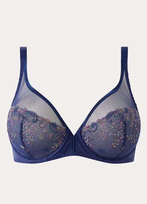 Simone Pérèle Delice Armature beugel bh van mesh met borduring - voorkant royalblauw