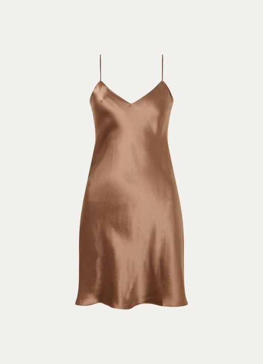 Simone Pérèle Dream slipdress van zijde - voorkant 3 bruin