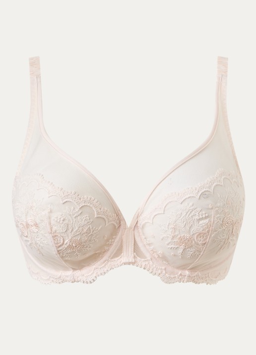 Simone Pérèle Intrigue beugel bh van mesh met borduring - voorkant 2 lichtroze