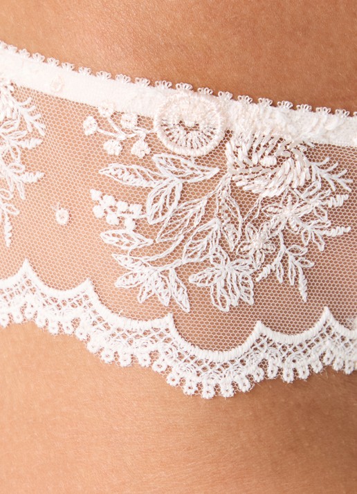 Simone Pérèle Intrigue tanga van mesh met borduring - detail 3 lichtroze