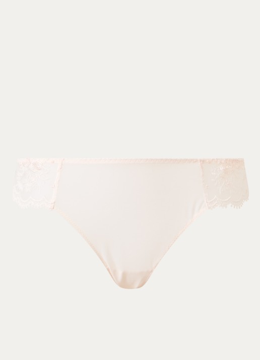 Simone Pérèle Intrigue tanga van mesh met borduring - voorkant 4 lichtroze