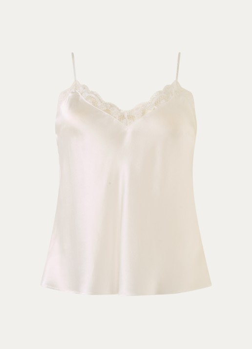 Simone Pérèle Love Me pyjamatop van zijde met kant - voorkant 3 creme
