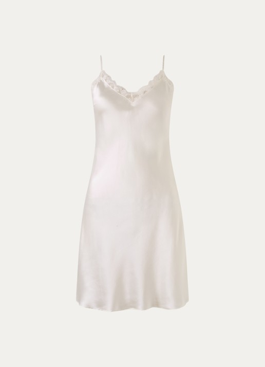Simone Pérèle Love Me slipdress in zijdeblend met kant - voorkant creme