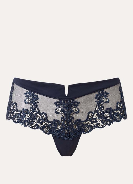 Simone Pérèle Saga slip met kant en mesh  - voorkant 4 donkerblauw