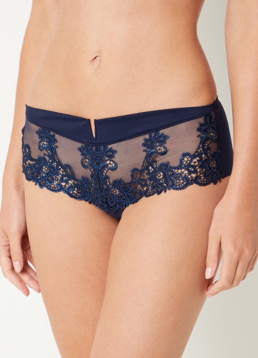 Simone Pérèle Saga slip met kant en mesh  - voorkant 5 donkerblauw