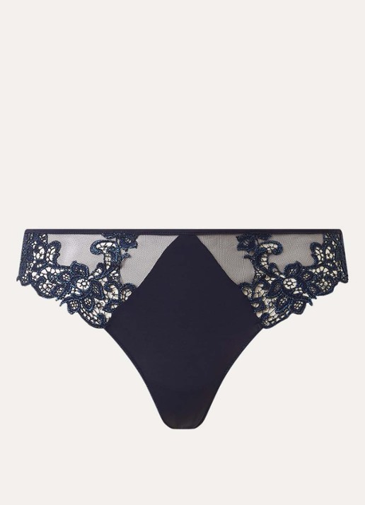 Simone Pérèle Tanga van mesh met borduring - voorkant 4 donkerblauw