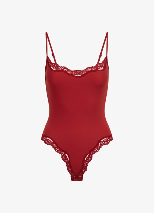 SKIMS Body met kant - voorkant rood