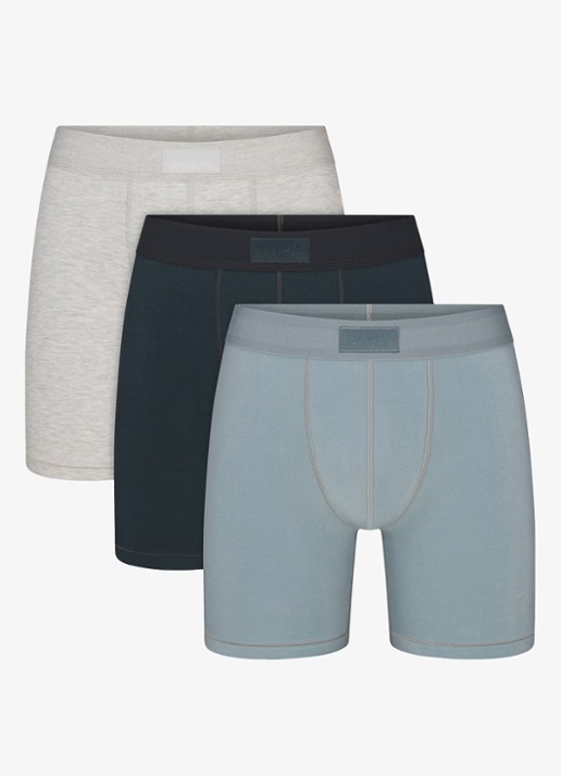 SKIMS Boxershort met logoband in 3-pack - voorkant 5 blauwgrijs