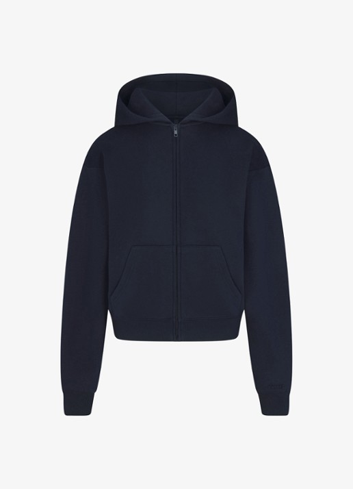 SKIMS Cotton Fleece sweatvest met capuchon - voorkant donkerblauw
