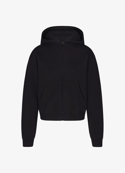 SKIMS Cotton Fleece sweatvest met capuchon - voorkant zwart
