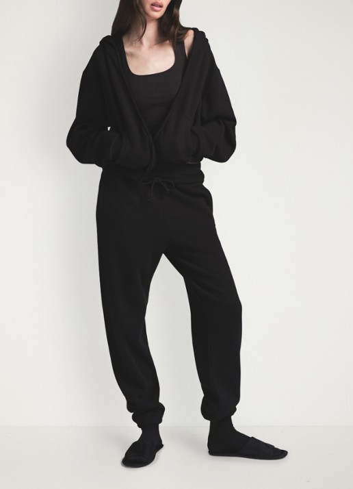 SKIMS Cotton Fleece sweatvest met capuchon - voorkant 2 zwart