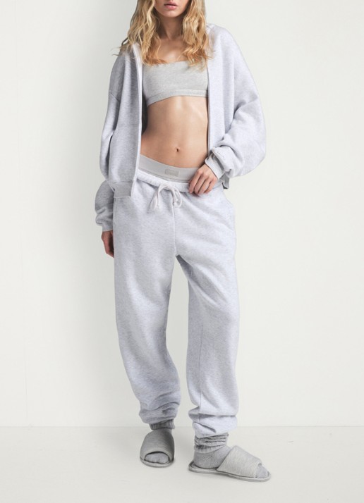 SKIMS Cotton Fleece sweatvest met capuchon - voorkant 4 lichtgrijs
