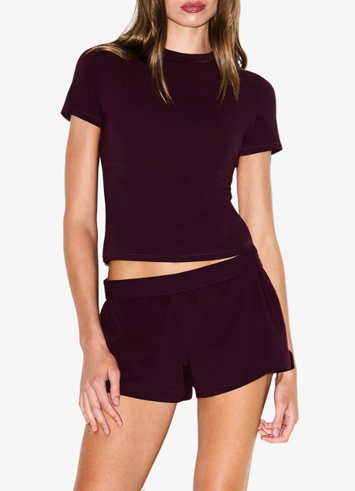 SKIMS Cotton Jersey cropped T-shirt met ronde hals - detail 5 currant