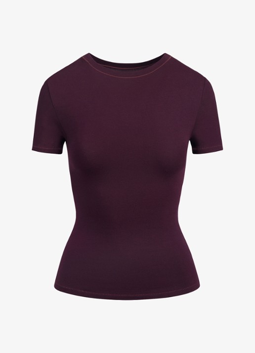 SKIMS Cotton Jersey cropped T-shirt met ronde hals - voorkant 2 currant
