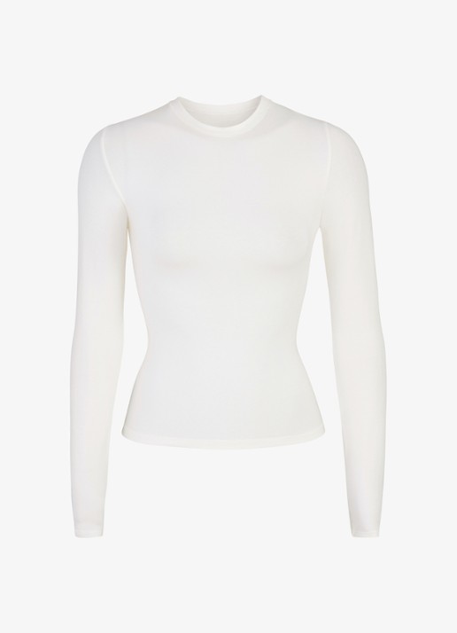 SKIMS Cotton Jersey longsleeve met opstaande hals  - voorkant 3 gebroken wit