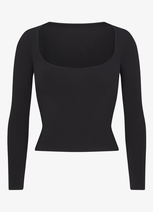 SKIMS Cotton Jersey longsleeve met rechthoekige hals - voorkant zwart