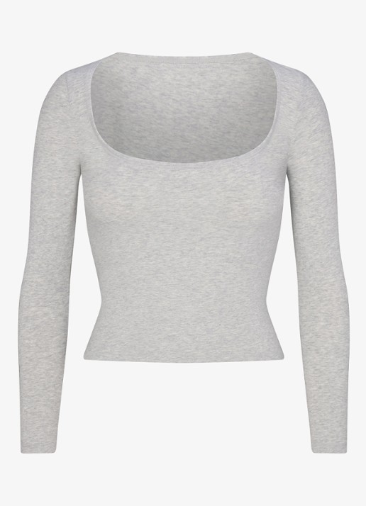 SKIMS Cotton Jersey longsleeve met rechthoekige hals - voorkant 2 lichtgrijs