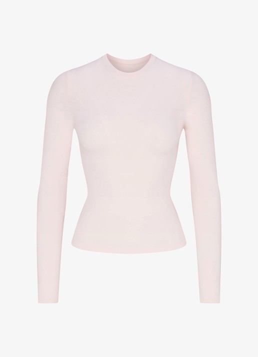 SKIMS Cotton Jersey longsleeve met ronde hals - voorkant lichtroze