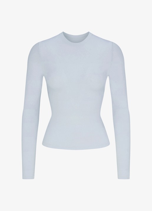 SKIMS Cotton Jersey longsleeve met ronde hals - voorkant 5 lichtblauw