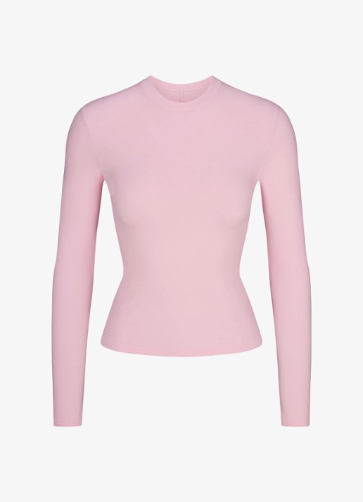 SKIMS Cotton Jersey longsleeve met ronde hals - voorkant cherry blossom