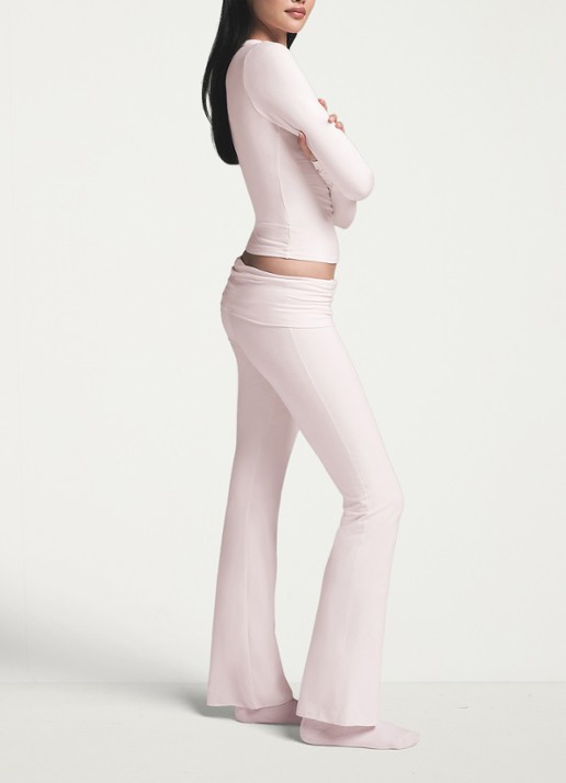 SKIMS Cotton Jersey mid waist straight fit loungebroek - detail 4 lichtroze