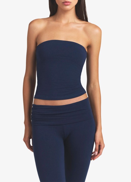 SKIMS Cotton Jersey mid waist straight fit loungebroek - voorkant 4 donkerblauw