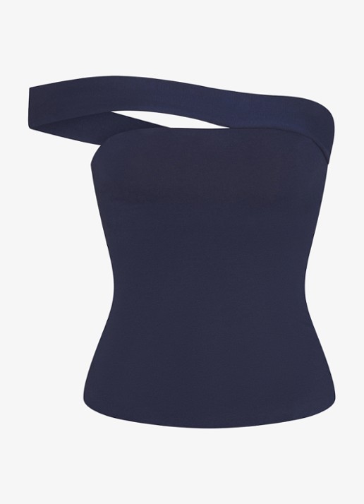 SKIMS Cotton Jersey off-shoulder top met cut-out detail - voorkant donkerblauw