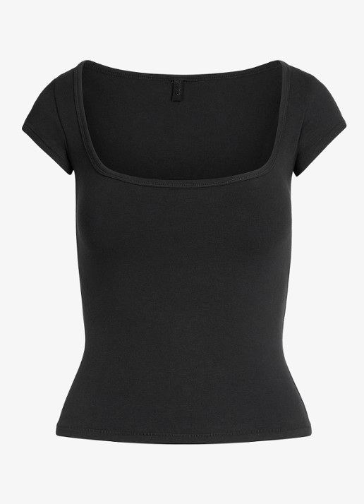 SKIMS Cotton Jersey t-shirt met rechthoekige hals - voorkant 4 zwart
