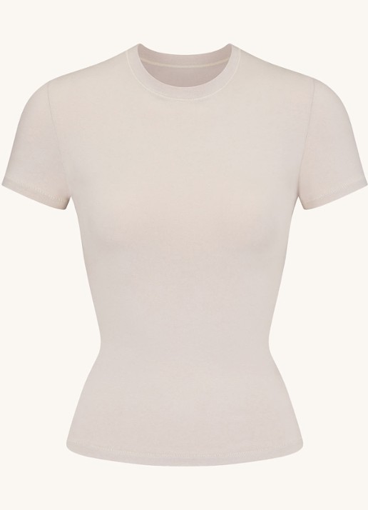 SKIMS Cotton Jersey T-shirt met ronde hals - voorkant 4 beige