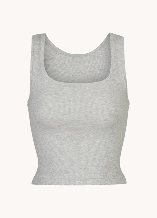 SKIMS Cotton Rib cropped tanktop met ribstructuur - voorkant lichtgrijs