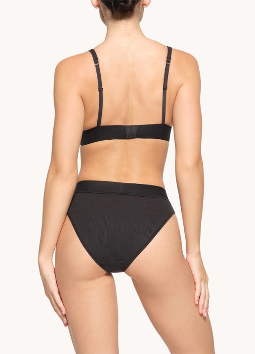 SKIMS Cotton Rib plunge bralette met ribstructuur - achterkant zwart
