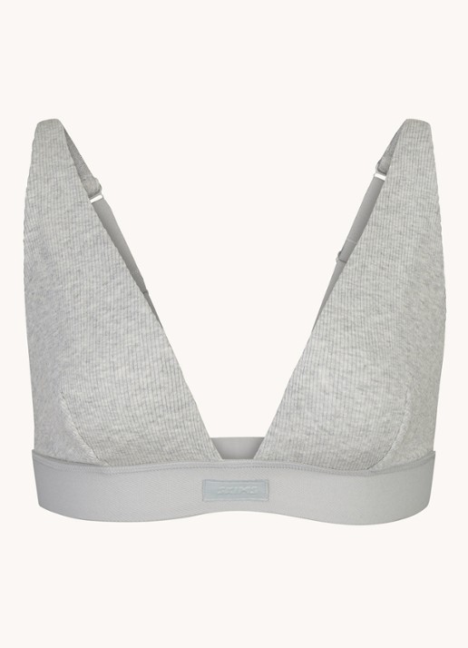 SKIMS Cotton Rib plunge bralette met ribstructuur - voorkant 4 grijsmele