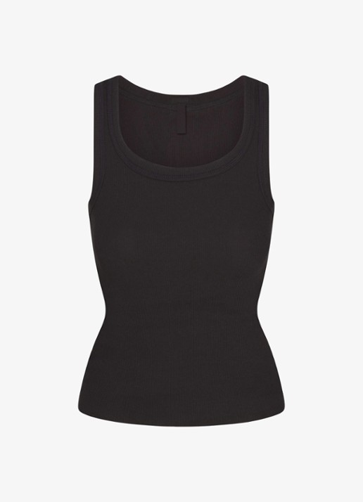 SKIMS Cotton Rib tanktop met ronde hals - voorkant 2 soot