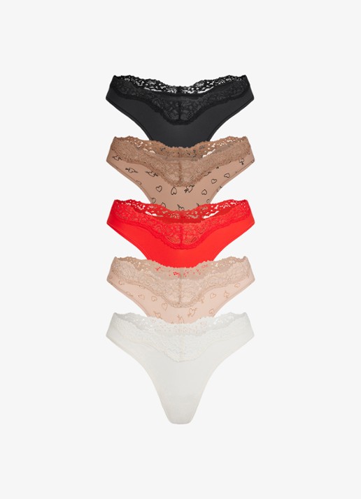 SKIMS Fits Everybody Lace Dipped string in 5-pack - voorkant 8 sketched hearts