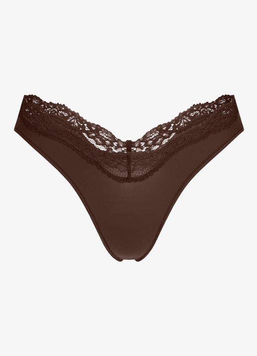 SKIMS Fits Everybody Lace tanga met kant - voorkant 2 bruin