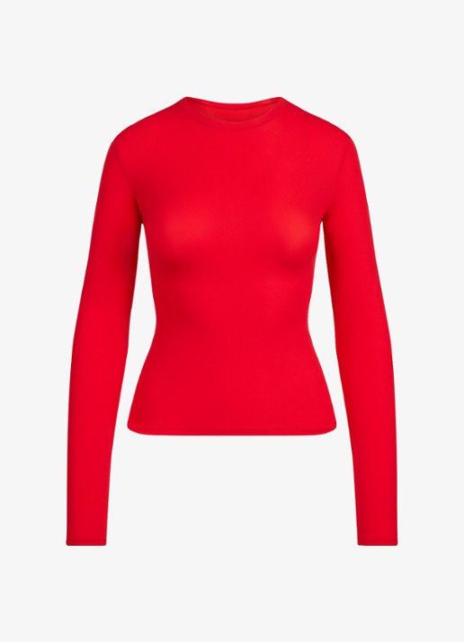 SKIMS Fits Everybody longsleeve met ronde hals - voorkant 2 cherry