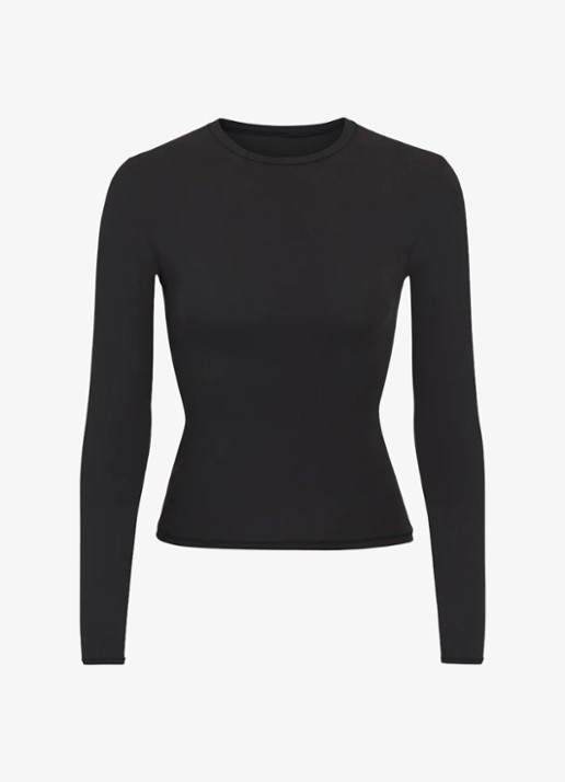 SKIMS Fits everybody longsleeve met ronde hals - voorkant 2 zwart