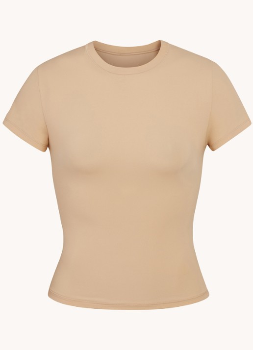 SKIMS Fits Everybody T-shirt met ronde hals - voorkant beige