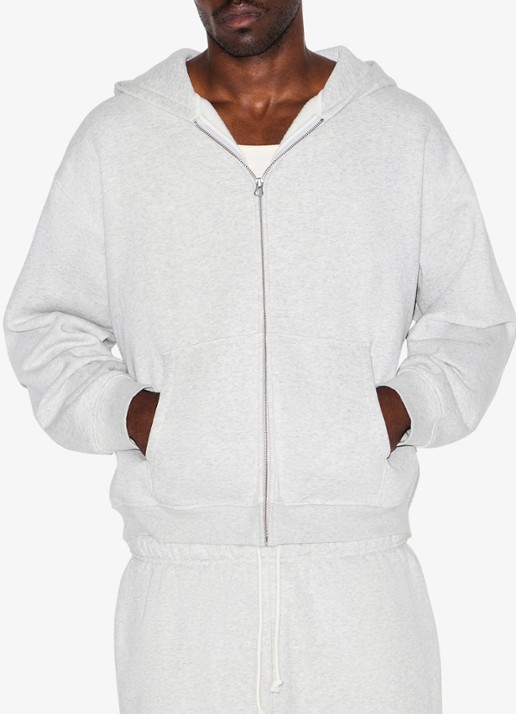 SKIMS Fleece Lounge vest met capuchon - detail 6 light heather grey