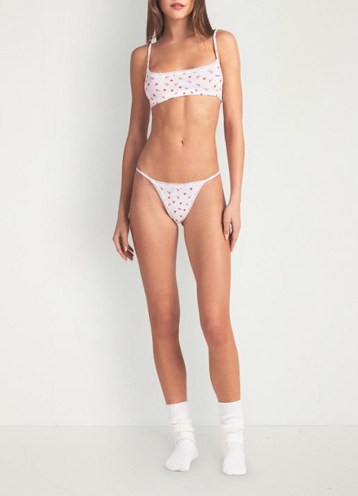 SKIMS Lightweight Cotton Pointelle bralette met print - voorkant 2 snow arrowed hearts