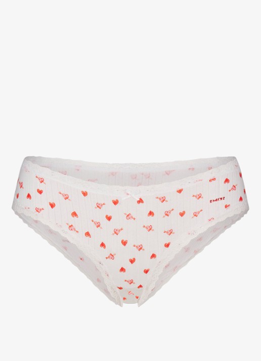 SKIMS Lightweight Cotton Pointelle slip met print en kant - voorkant 3 snow arrowed hearts