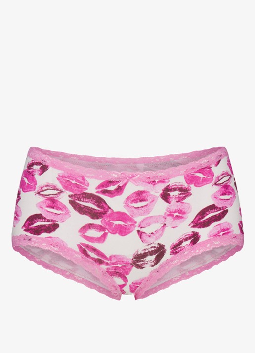 SKIMS Lightweight Cotton shorty met kant - voorkant 2 pink allover lipstick