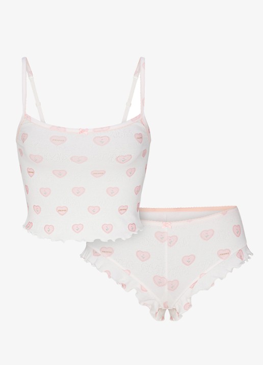 SKIMS Pointelle pyjamaset met print  - voorkant snow lace hearts